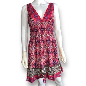 dELiA’S 90’s Y2K Floral Paisley Boho Print Smocked V-Neck Tiered Mini Dress M